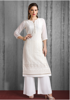 White Color Designer Georgette Kurti